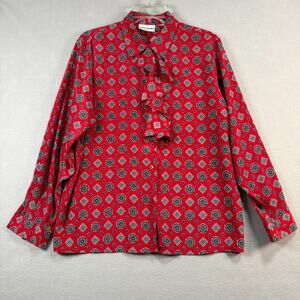 alfred dunner red medallion print ruffle blouse petite